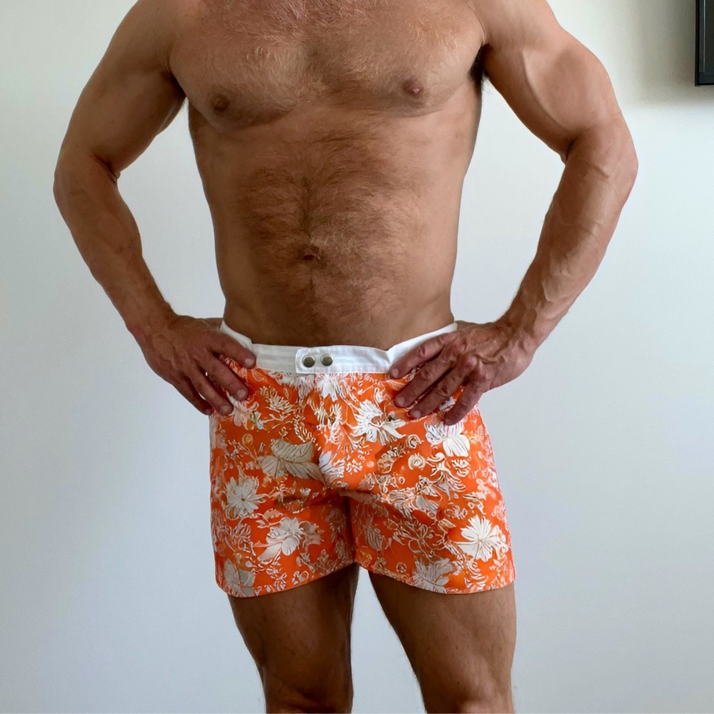 Men's Orange Floral Swim Board Shorts